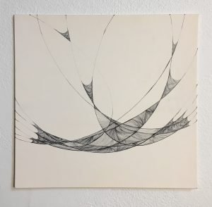 Linear Obsession #2, Gesso and ink on board, 14 x 13 ½ in., 2015